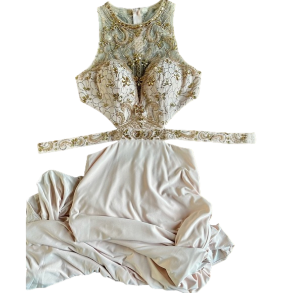 Camille LA VIE Beaded Bodice Gown Blush Pink with Waist & Back Cutouts Size 2 - Picture 7 of 16